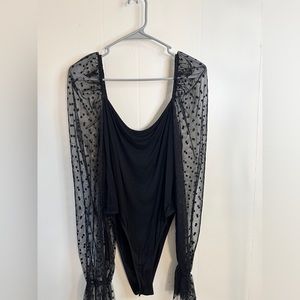 Black sheer sleeves bodysuit